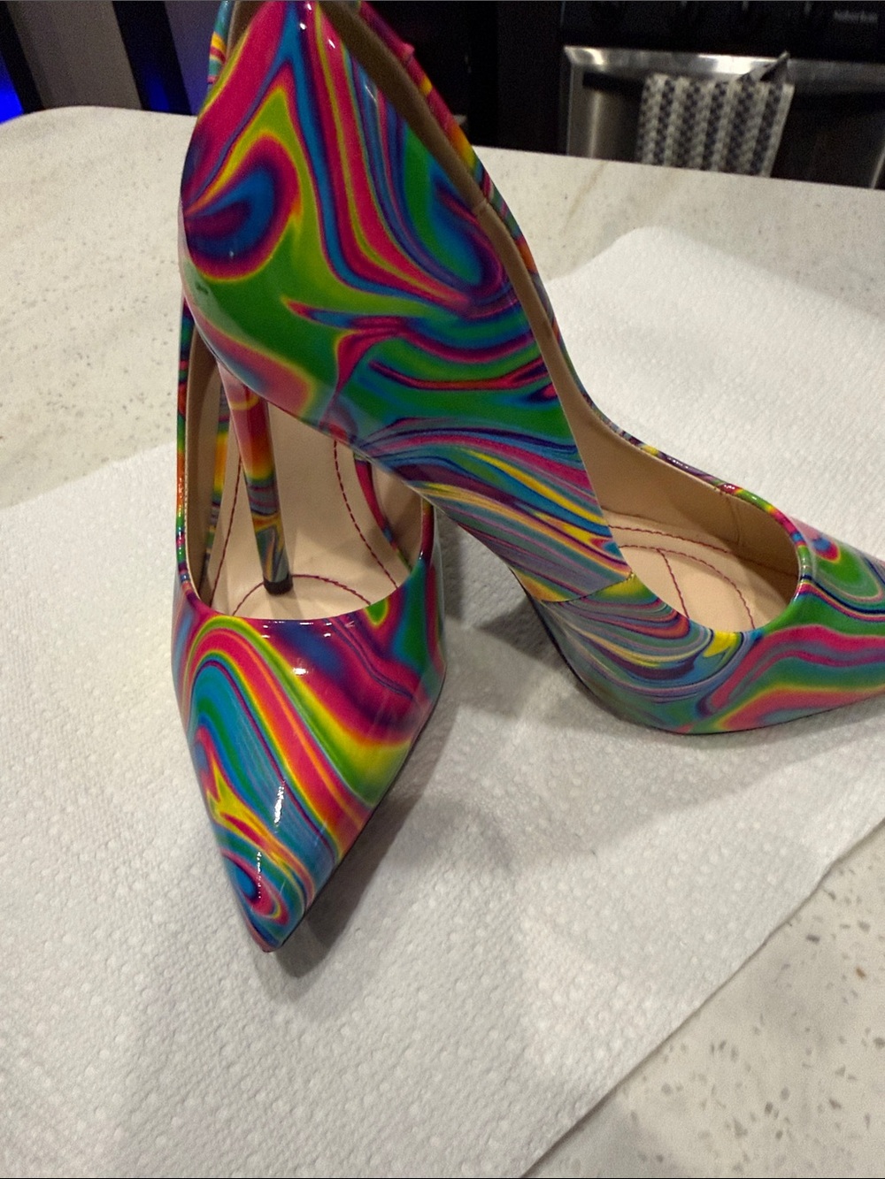 Rouge Helium Multicolor Swirl Pointed-Toe Stiletto Heels
